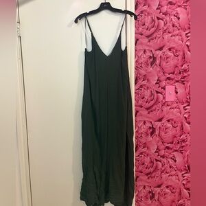 Elegant dark olive green Maxi Dress- crinkle material